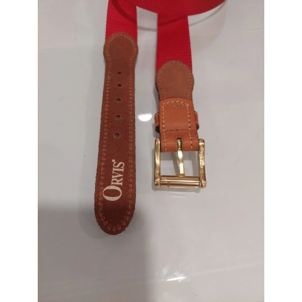 Orvis Canvas Belt Red Synthetic Canvas Leather Tip Brass Buckle 36 USA